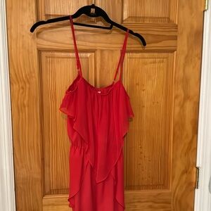 BCBG orange romper with ruffles